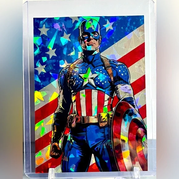 Captain America USA Rare Custom Cracked Ice Holographic Card 918 Customs Art - Picture 1 of 2